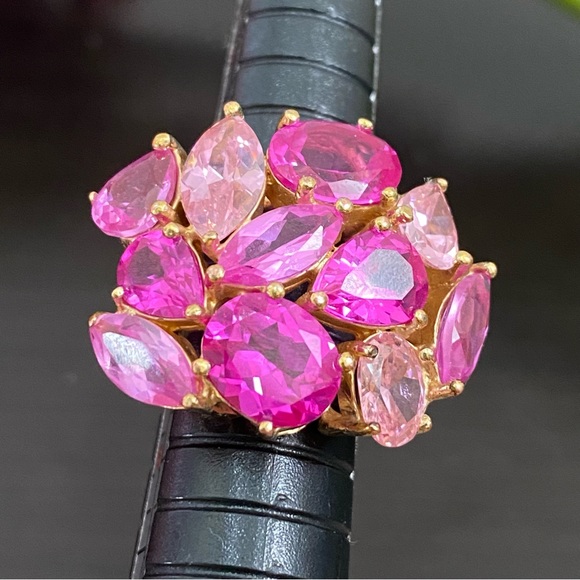 JC China Signed Pink Fuchsia Pink Cluster Crystal Cocktail Ring Size 5.5 - Picture 10 of 16